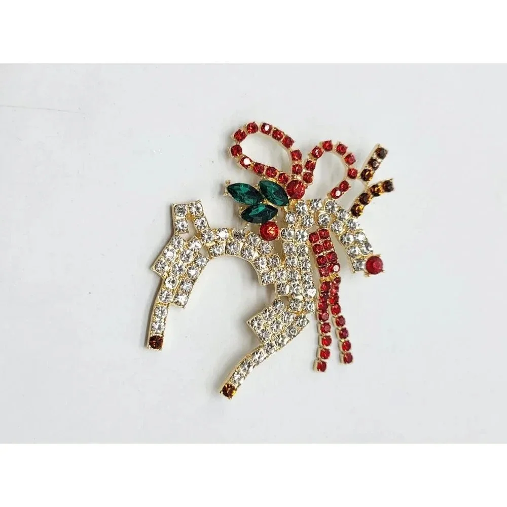 High Quality Signed Large Multi-Color Rhinestone Christmas Reindeer Brooch